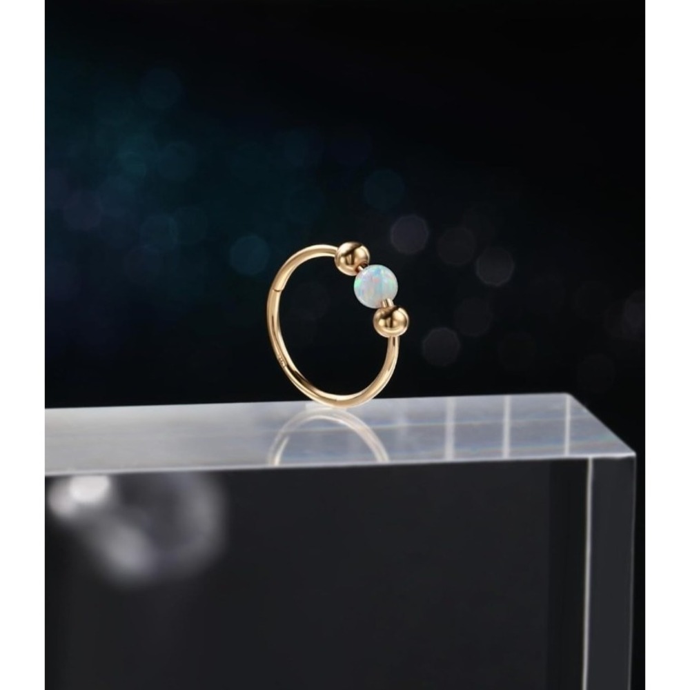 Jewseen Tiny White Opal Nose Ring 7mm Piercing Hoop Surgical Steel Gold Boxed - Picture 4 of 9